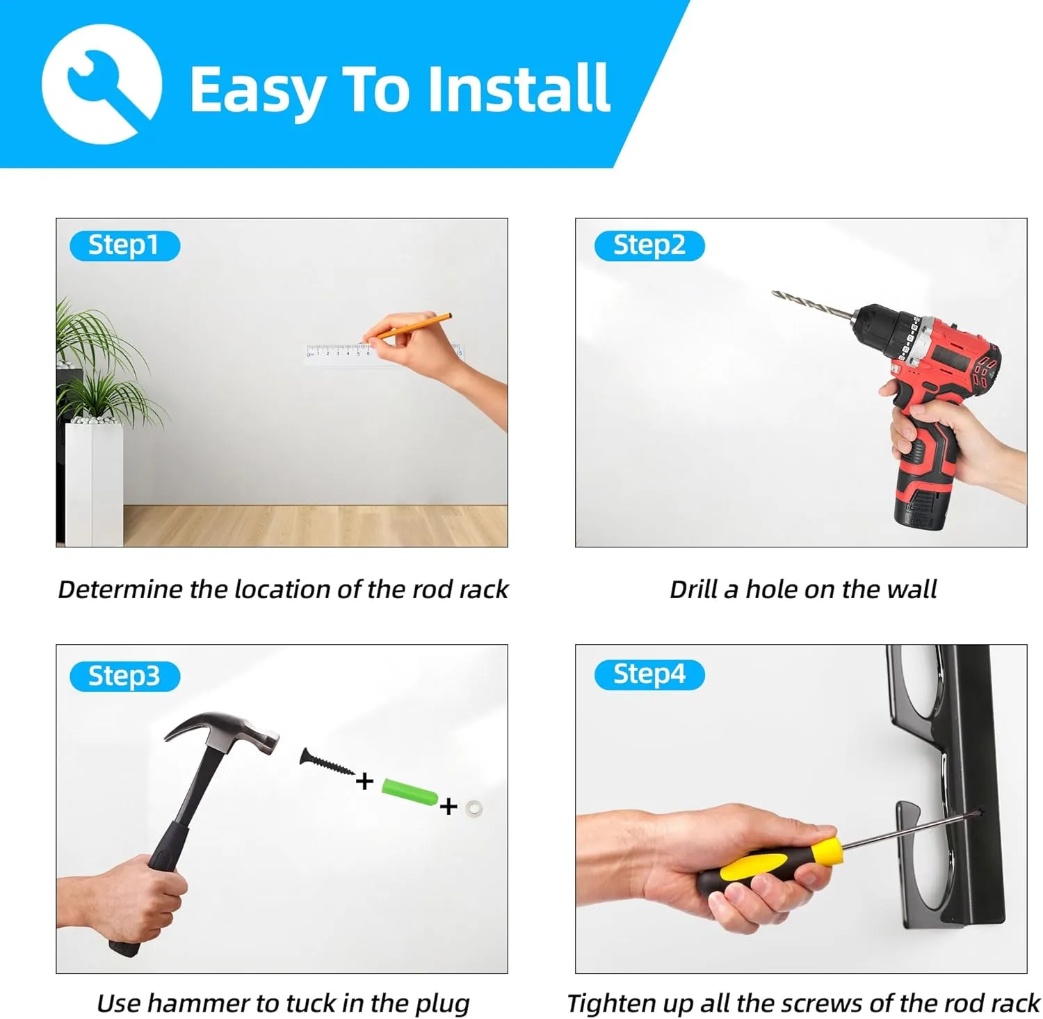 Horizontal Fishing Rod Holders for Garage, Durable Metal Fishing Pole Holders for Garage, Wall Ceiling Mounted Fishing Rod Rack, Premium Garage Organization for 10 Rods or Combos