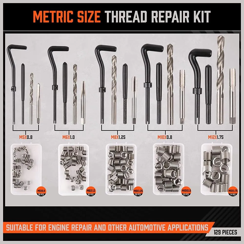 HORUSDY 300-Piece Thread Repair Kit, Metric & SAE, HSS Drill Repair Kit, Metric: M5 M6 M8 M10 M12 | SAE: 1/4" 5/16" 3/8" 7/16" 1/2"