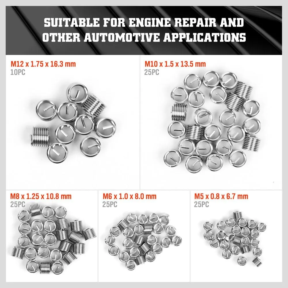 HORUSDY Helicoil Thread Repair Kit, Metric 131Pcs HSS Drill Helicoil Repair Kit, M5 M6 M8 M10 M12 Rethreading Tools Automotive Engine,Spark Plug, Cylinder Insertion