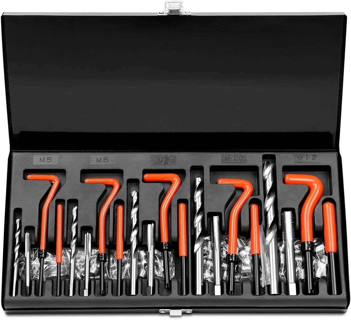 HORUSDY Helicoil Thread Repair Kit, Metric 131Pcs HSS Drill Helicoil Repair Kit, M5 M6 M8 M10 M12 Rethreading Tools Automotive Engine,Spark Plug, Cylinder Insertion
