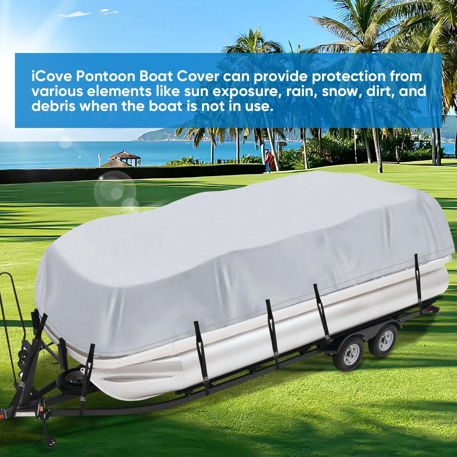 iCOVER Trailerable Pontoon Boat Cover, Fits 17 to 28ft Long & Beam Width up to 102in Pontoon Boat with Storage Bag