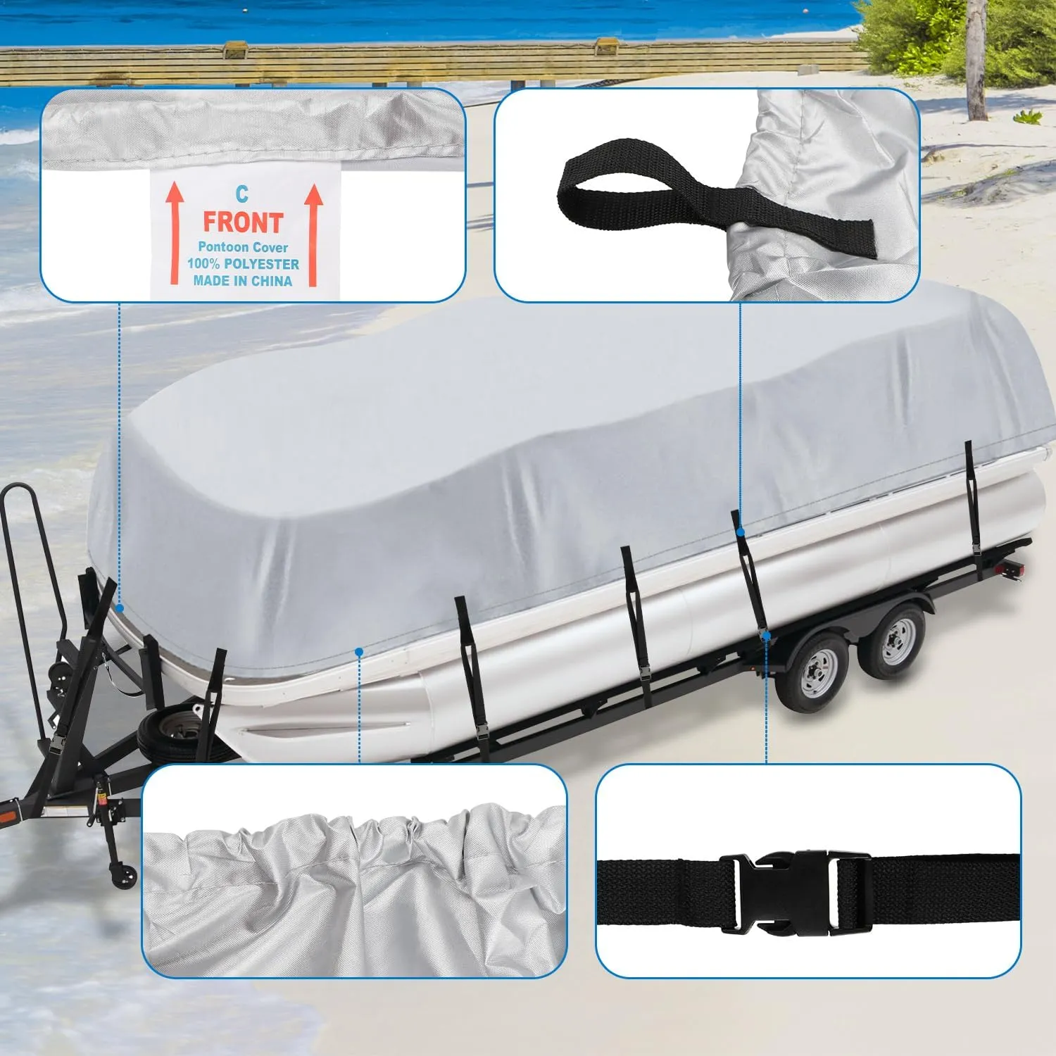 iCOVER Trailerable Pontoon Boat Cover, Fits 17 to 28ft Long & Beam Width up to 102in Pontoon Boat with Storage Bag
