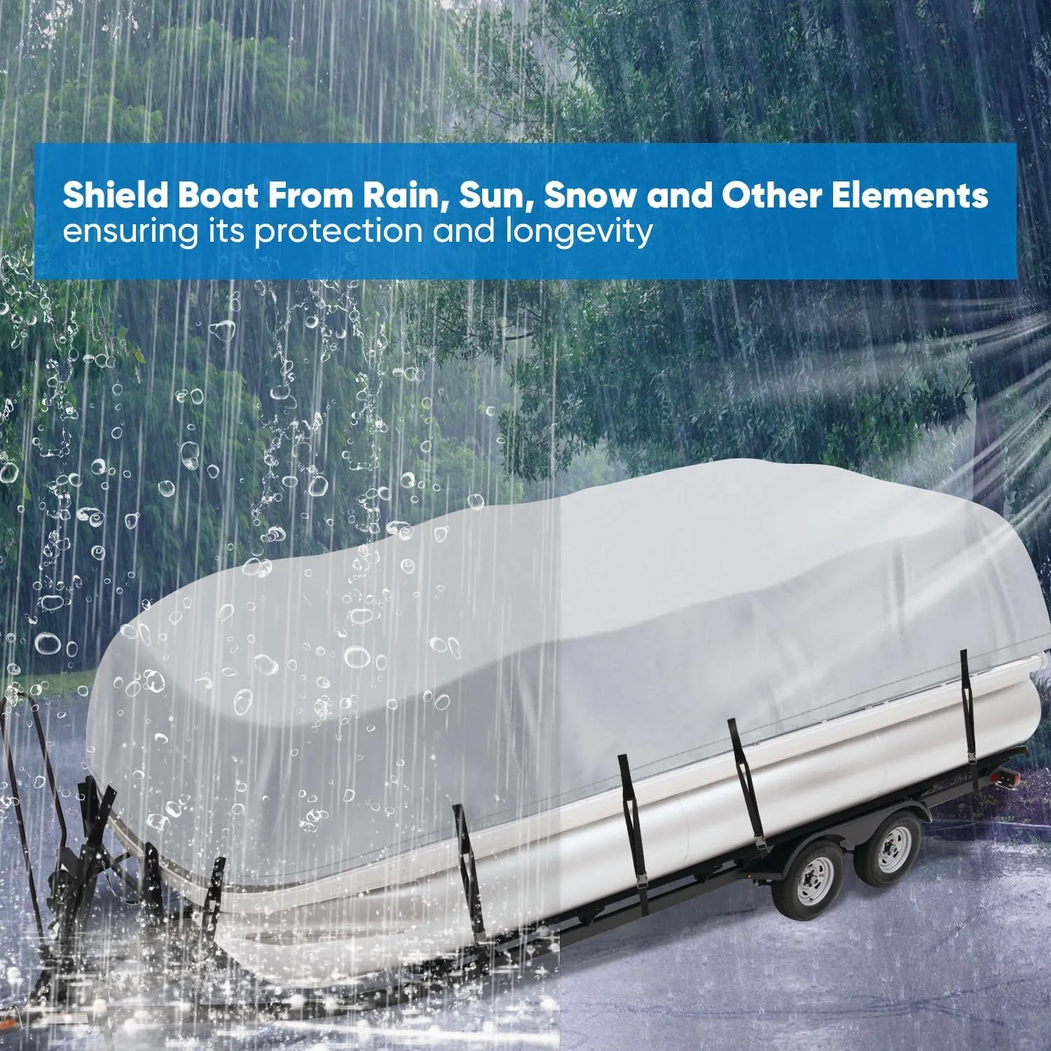 iCOVER Trailerable Pontoon Boat Cover, Fits 17 to 28ft Long & Beam Width up to 102in Pontoon Boat with Storage Bag