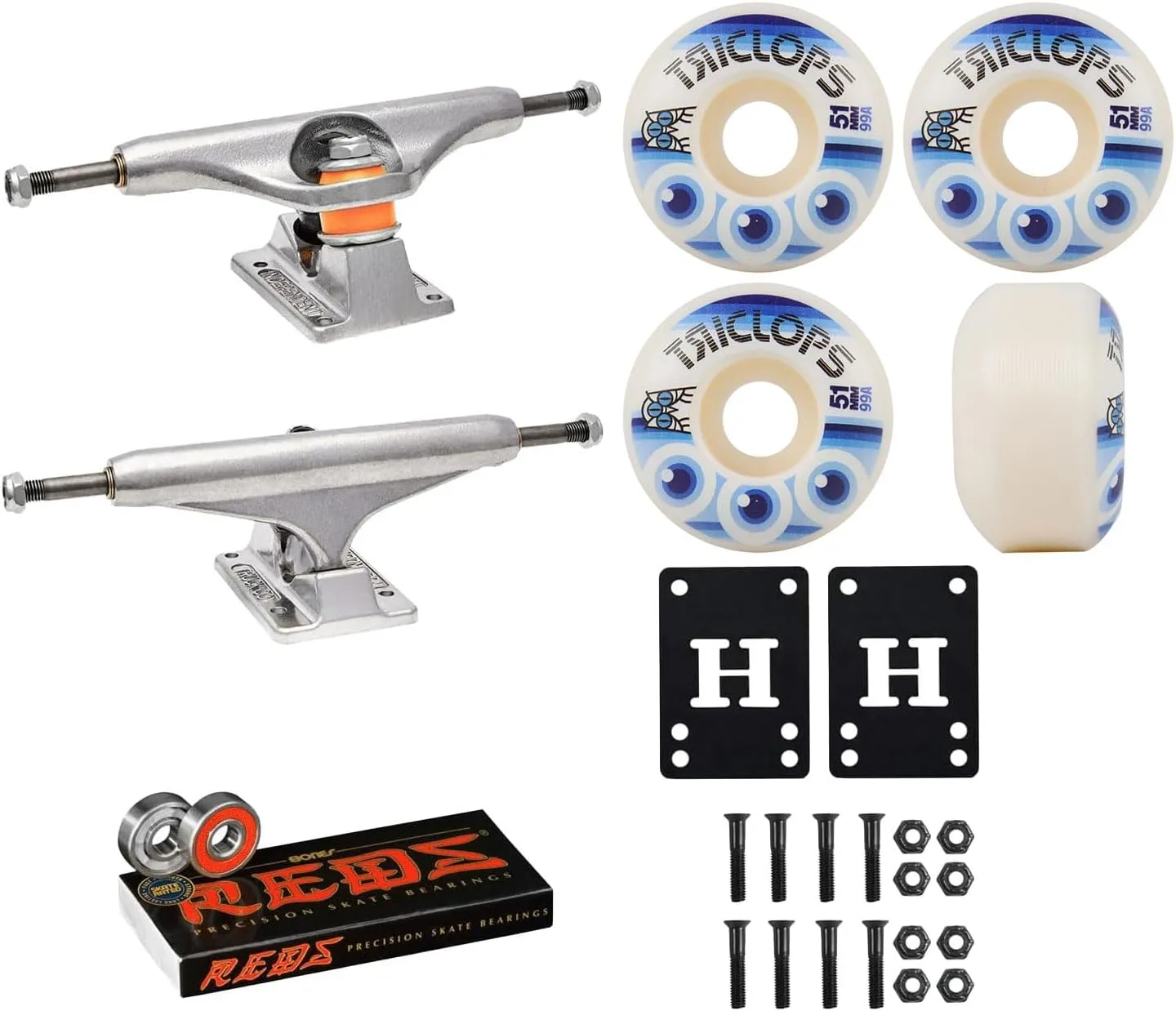 Independent Skateboard Trucks Stage 11 139 (8.0") Triclops Wheels Third Eye 51mm 99A, Bones Reds Bearings