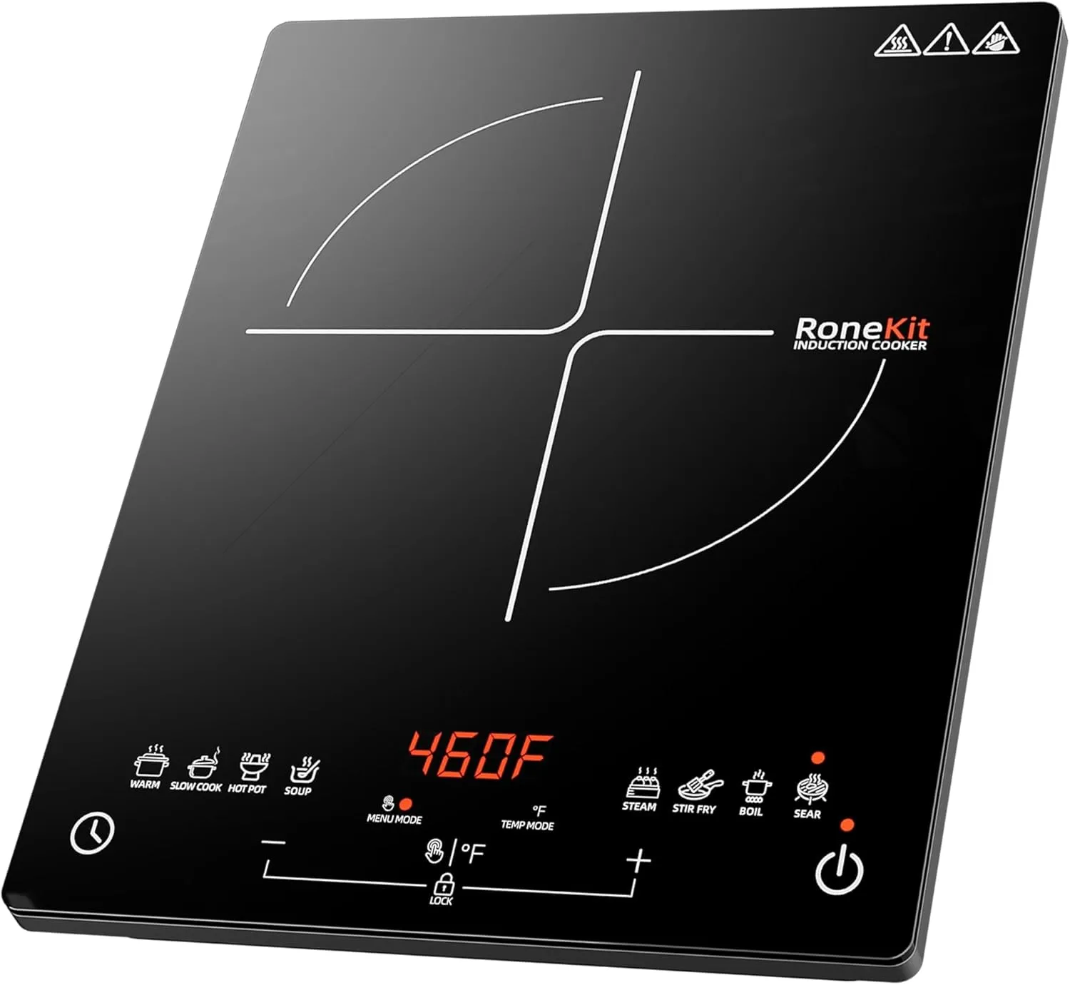 Induction Cooktop 1800W Portable Electric Stove Countertop, 8 Preset Functions & Temp Settings, 2 Cooking Modes, Timer, Child Lock for Tiny Kitchen, Apartment, Camping, RV Countertop Burner