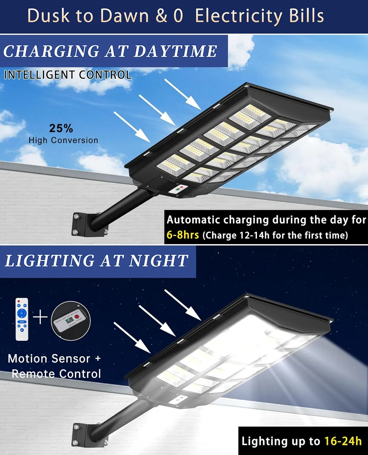 JAYNLT 6800W Solar Street Lights Outdoor,6500K Highest Lumen Parking Lot Lights,Waterproof Duks to Dawn Solar Flood Security Lamps Motion Sensor for Garage,Yard