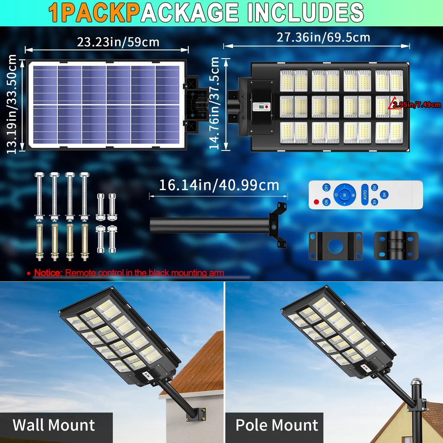 JAYNLT 6800W Solar Street Lights Outdoor,6500K Highest Lumen Parking Lot Lights,Waterproof Duks to Dawn Solar Flood Security Lamps Motion Sensor for Garage,Yard