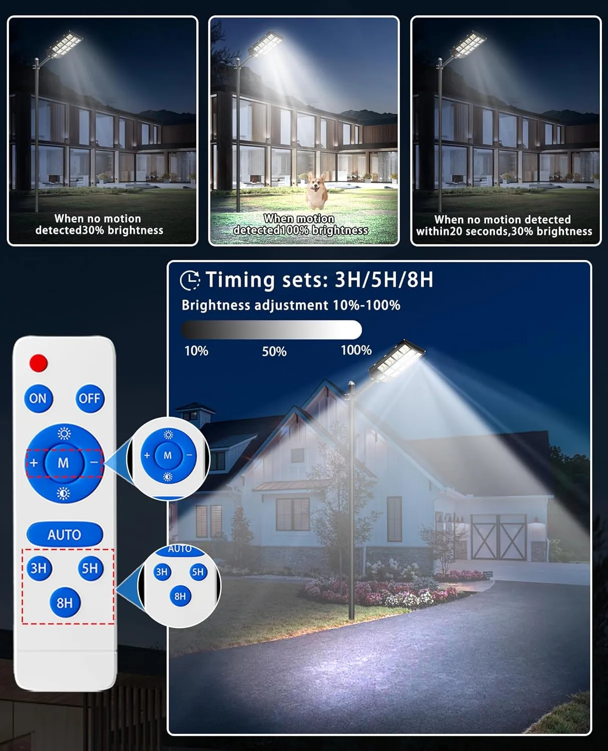 JAYNLT 6800W Solar Street Lights Outdoor,6500K Highest Lumen Parking Lot Lights,Waterproof Duks to Dawn Solar Flood Security Lamps Motion Sensor for Garage,Yard