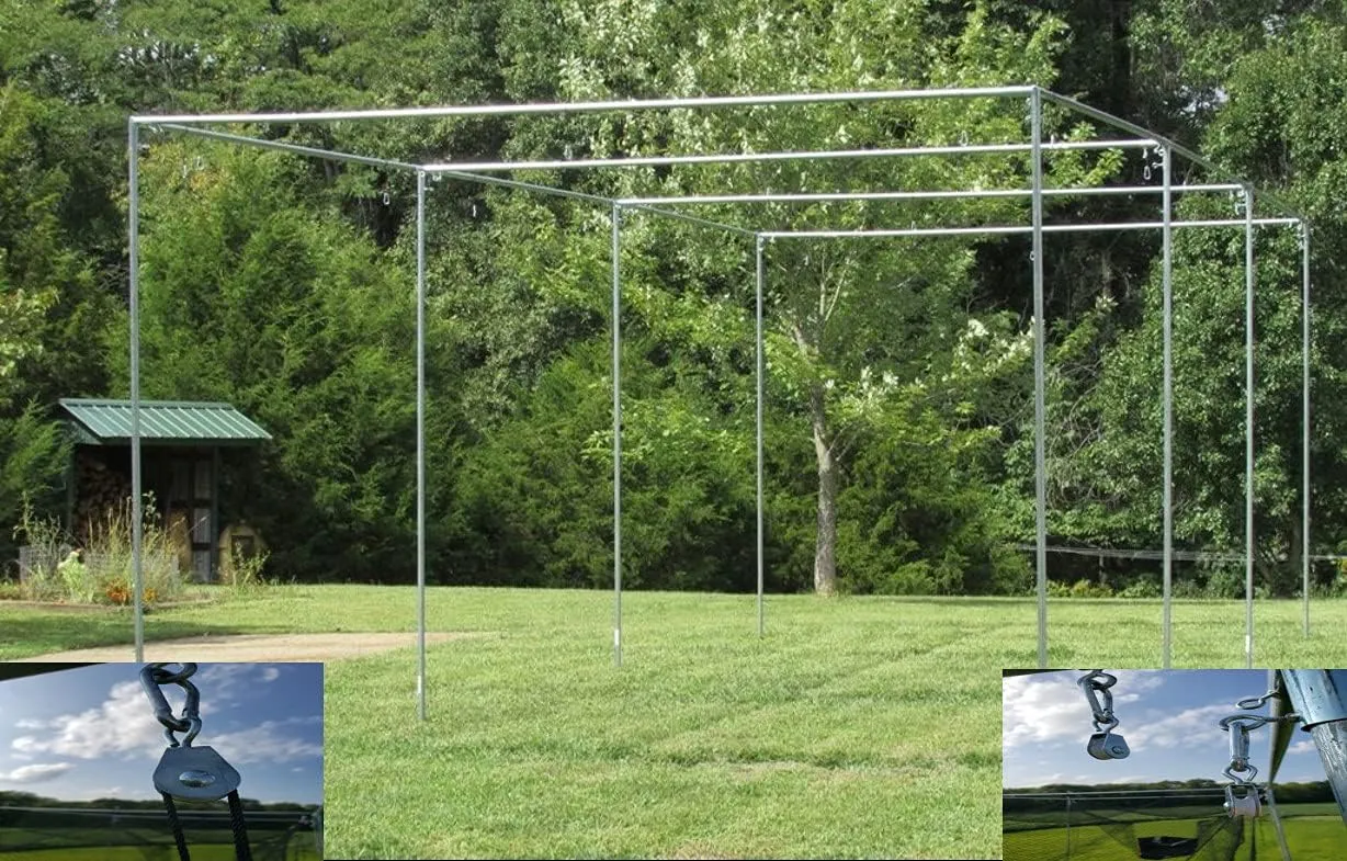 Jones Sports Batting Cage Frame Kit EZ UP & Down Baseball Softball Frame Kit with or Without Net. (Long Poles Not Included)