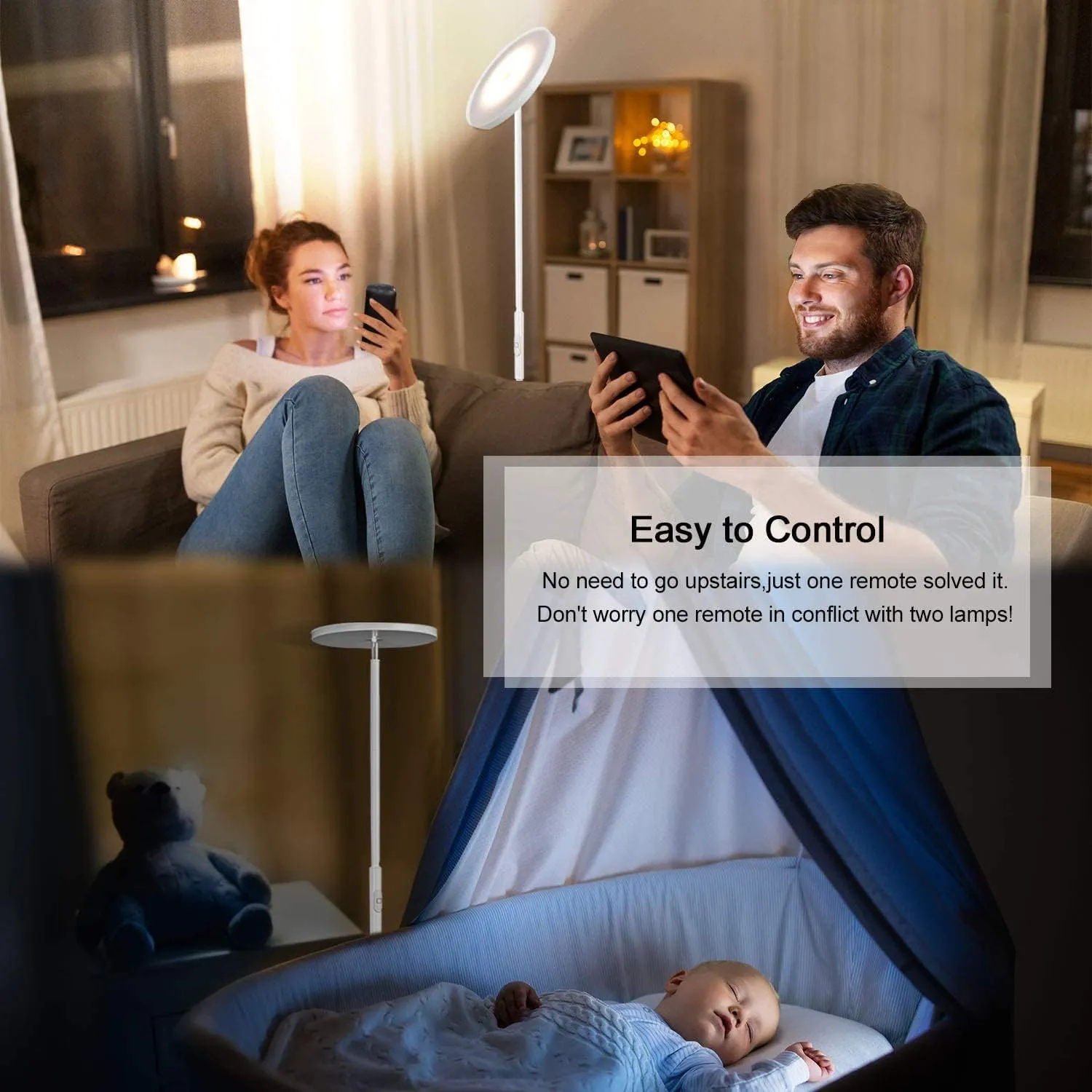 JOOFO Floor Lamp,30W/2400LM Sky LED Modern Torchiere 3 Color Temperatures Super Bright -Tall Standing Pole Light with Remote & Touch Control for Living Room,Bed Room,Office (Pearl White)