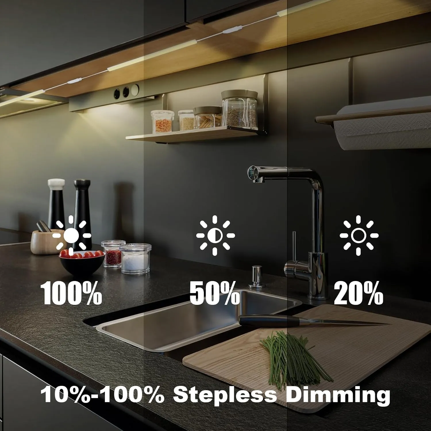 JUSJUBR Under Cabinet Lights Plug-in Daylight White 4000K, Dimmable LED Under Cabinet Lighting, 4pcs 12 Inch Under-Counter Light Fixtures with Memory Function, Linkable LED Cabinet Light for Kitchen