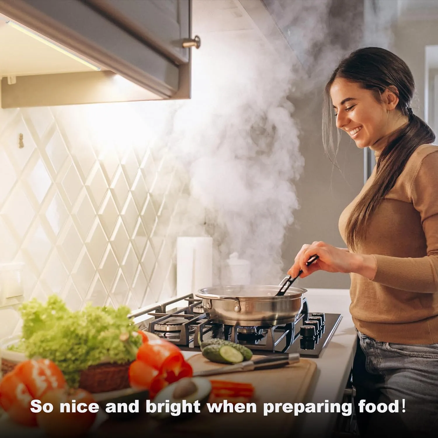 JUSJUBR Under Cabinet Lights Plug-in Daylight White 4000K, Dimmable LED Under Cabinet Lighting, 4pcs 12 Inch Under-Counter Light Fixtures with Memory Function, Linkable LED Cabinet Light for Kitchen