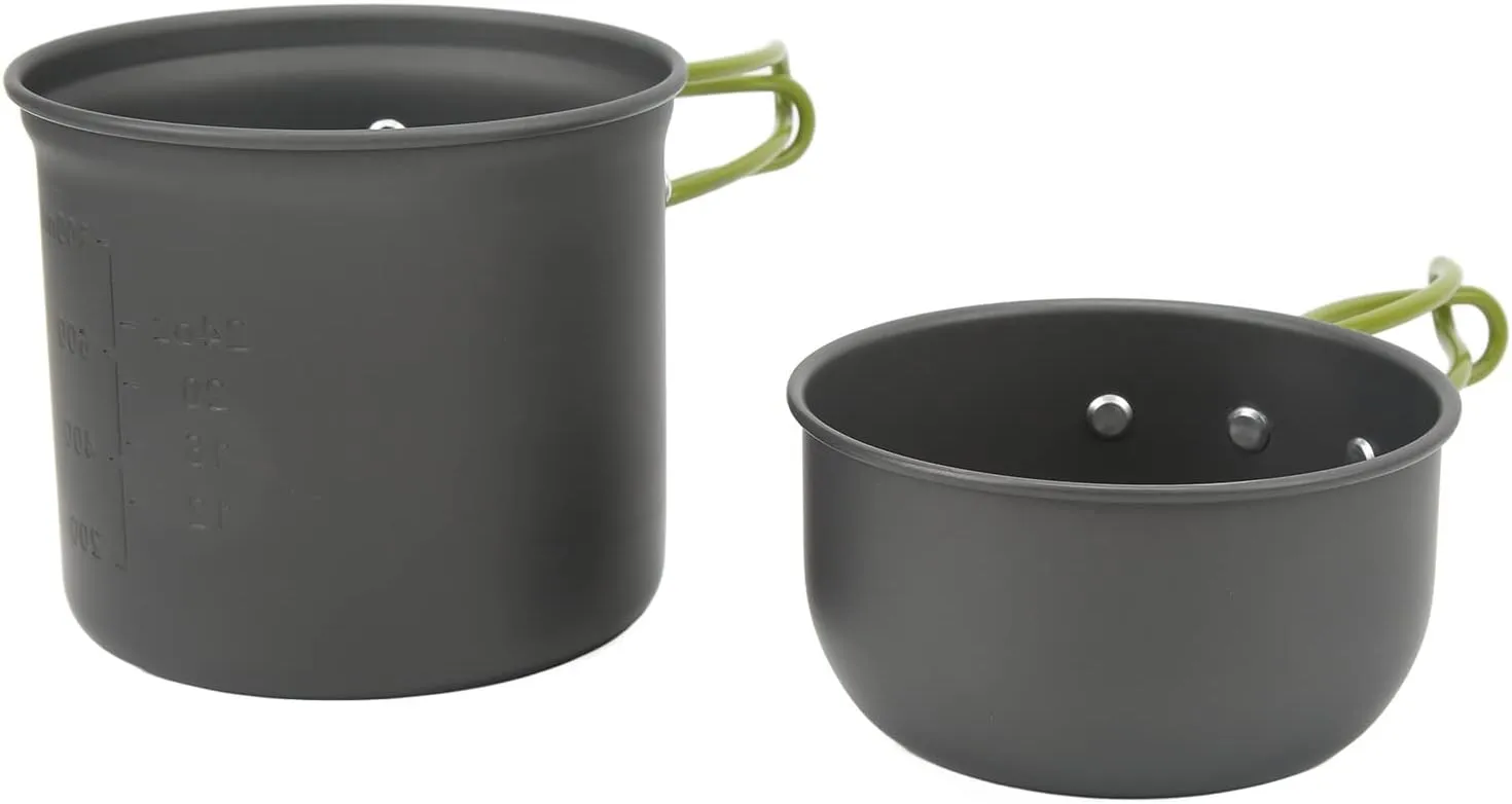 Kadimendium Camping Cookware Set, Strong Alumina Bearing Camping Stove Cookware Set for Hiking (Green Handle)