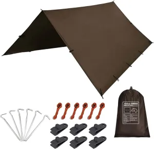 KALINCO Camping Tarp Waterproof, 10X12FT Hammock Rain Fly Tarp Tent, Multifunctional Tent Footprint, Lightweight and Compact for Backpacking, Hiking (Coffee-10X12FT)