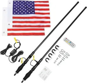 KEMIMOTO 2pc 4ft LED Whip Lights with Spring Base for UTV, LED Whips for SXS ATV Boat Offroad, RF Remote Control Waterproof Compatible with Polaris RZR Can-Am Maverick X3 Sportsman