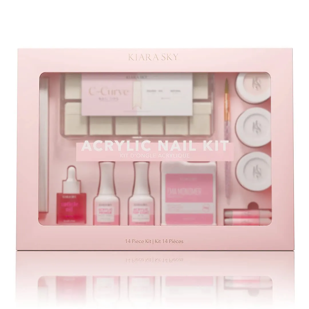 Kiara Sky 14 Piece Acrylic Nail Starter Kit (Includes EMA Monomer, Top Coat, Primer)