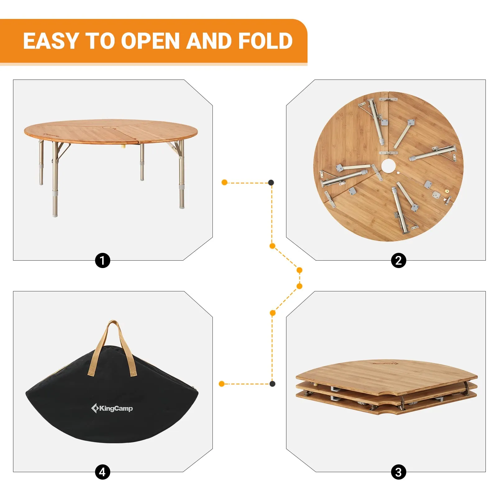 KingCamp BAMBOO 9595 3-Folding Bamboo Table Round