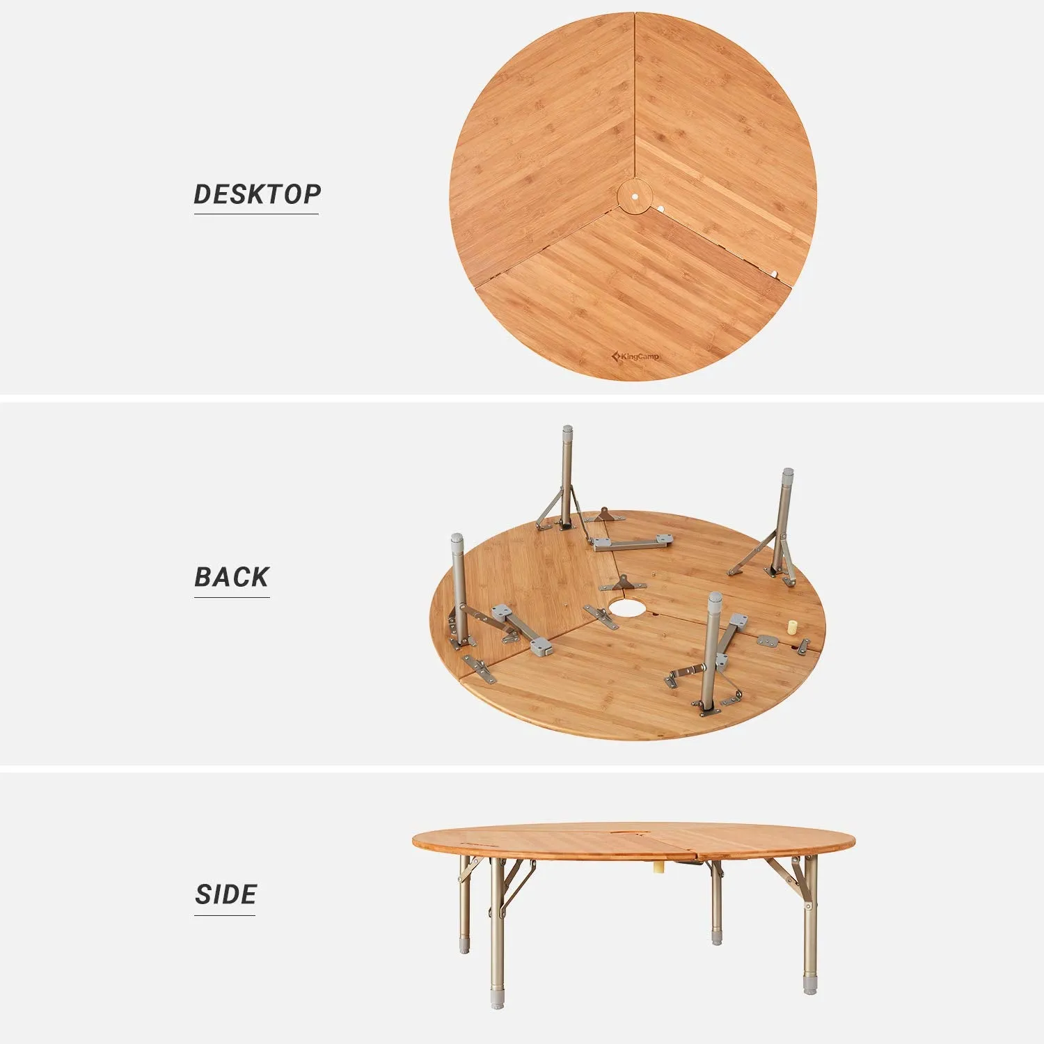 KingCamp BAMBOO 9595 3-Folding Bamboo Table Round
