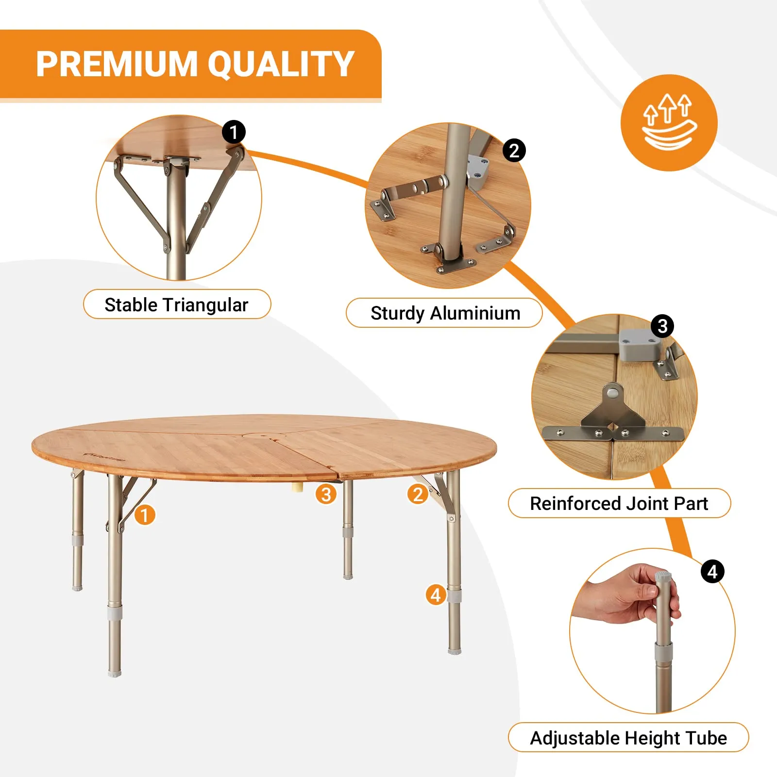KingCamp BAMBOO 9595 3-Folding Bamboo Table Round