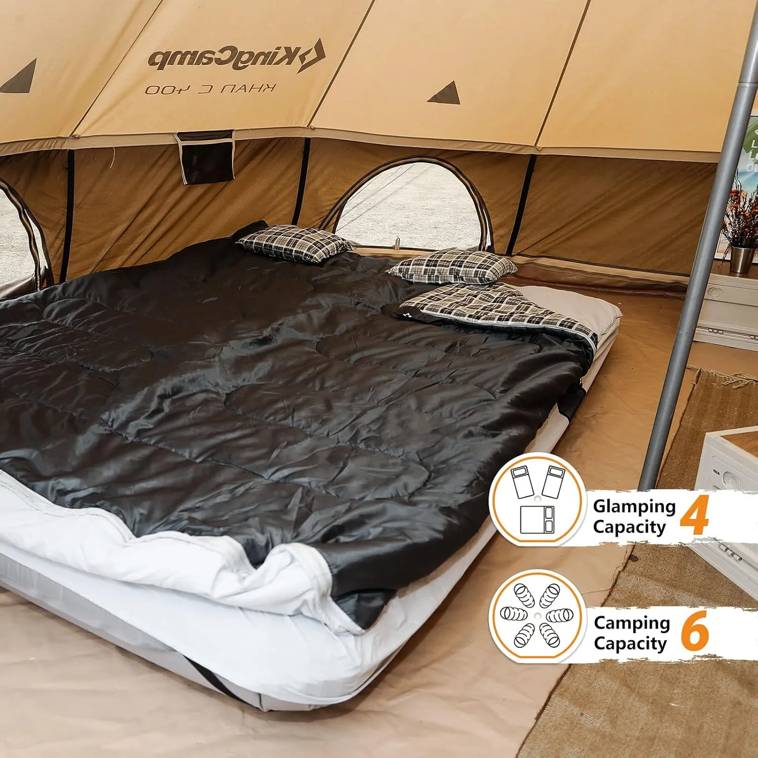 KingCamp Canvas Bell Yurt Tents, 4 Seasons Large Waterproof & Windproof Luxury Glamping Tent w/Stove Jack for Family Outdoor Camping, Hunting, Parties