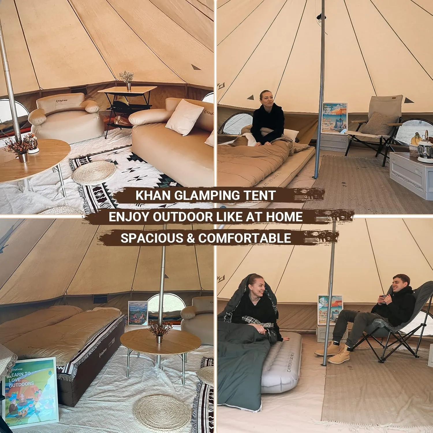 KingCamp Canvas Bell Yurt Tents, 4 Seasons Large Waterproof & Windproof Luxury Glamping Tent w/Stove Jack for Family Outdoor Camping, Hunting, Parties