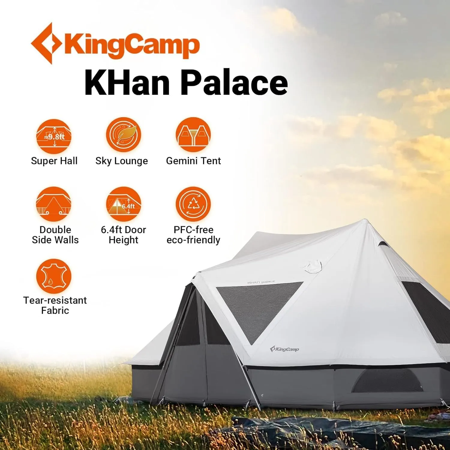 KingCamp Canvas Bell Yurt Tents, 4 Seasons Large Waterproof & Windproof Luxury Glamping Tent w/Stove Jack for Family Outdoor Camping, Hunting, Parties