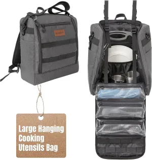 KingCamp Hanging Tactical Camping Cookware Bag with Backpack for Camping Cooking, Tactical Camping Kitchen Organizer with Paper Towel Holder & 3 Pockets for Outdoor BBQ Cooking，Bag Only
