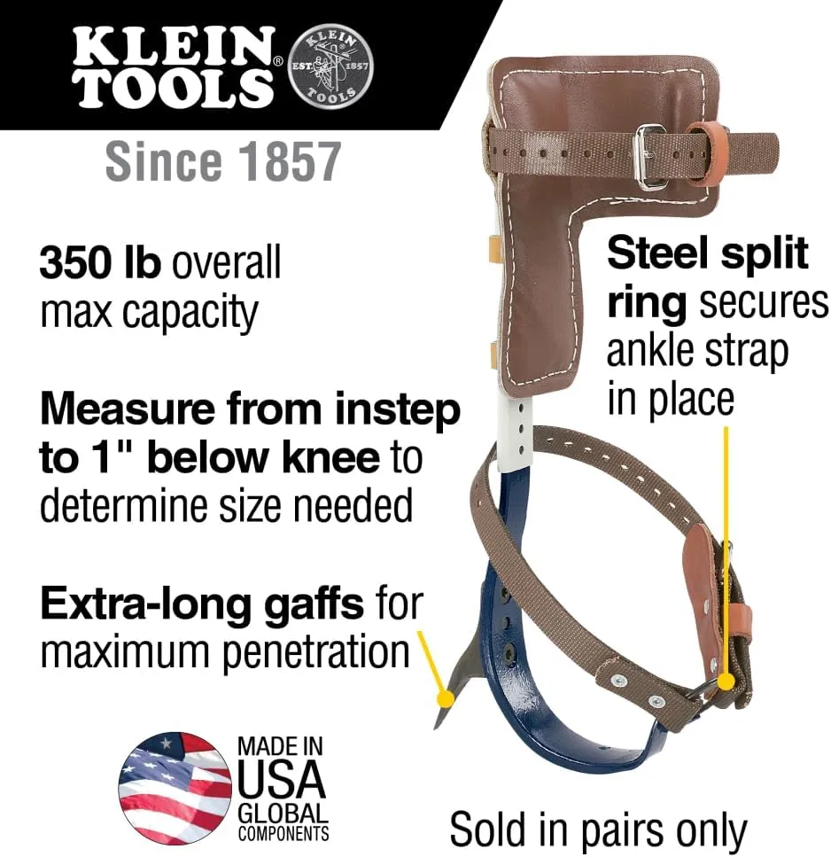 Klein Tools CN1907ARL Tree Climber Set with Pole Climbers, Leg Irons, Climbing Gaffs, Climber Pads, Straps, Gaff Spikes, Stirrups
