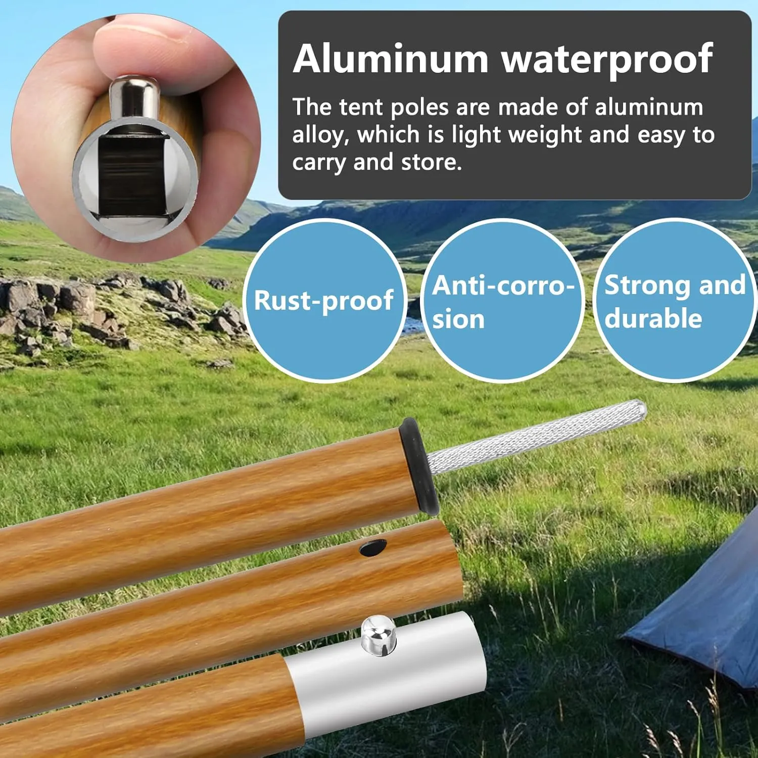 KOMCLUB Telescoping Tent Poles Tarp Poles 5-Section Adjustable Aluminum Rods for Tent Fly and Tarps Lightweight Replacement Adjustable Tent Poles for Outdoor Sport Camping 78Inch