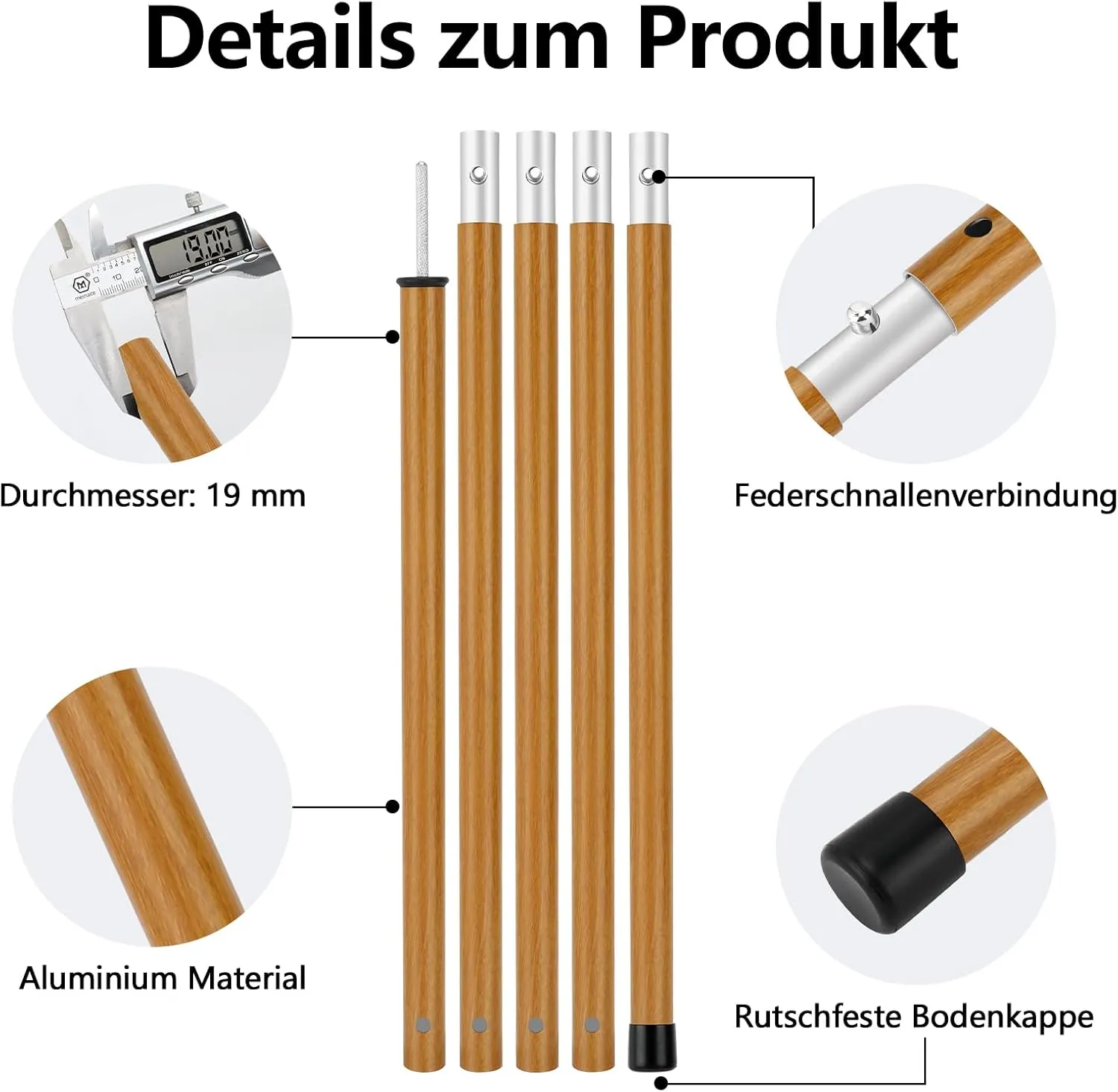 KOMCLUB Telescoping Tent Poles Tarp Poles 5-Section Adjustable Aluminum Rods for Tent Fly and Tarps Lightweight Replacement Adjustable Tent Poles for Outdoor Sport Camping 78Inch
