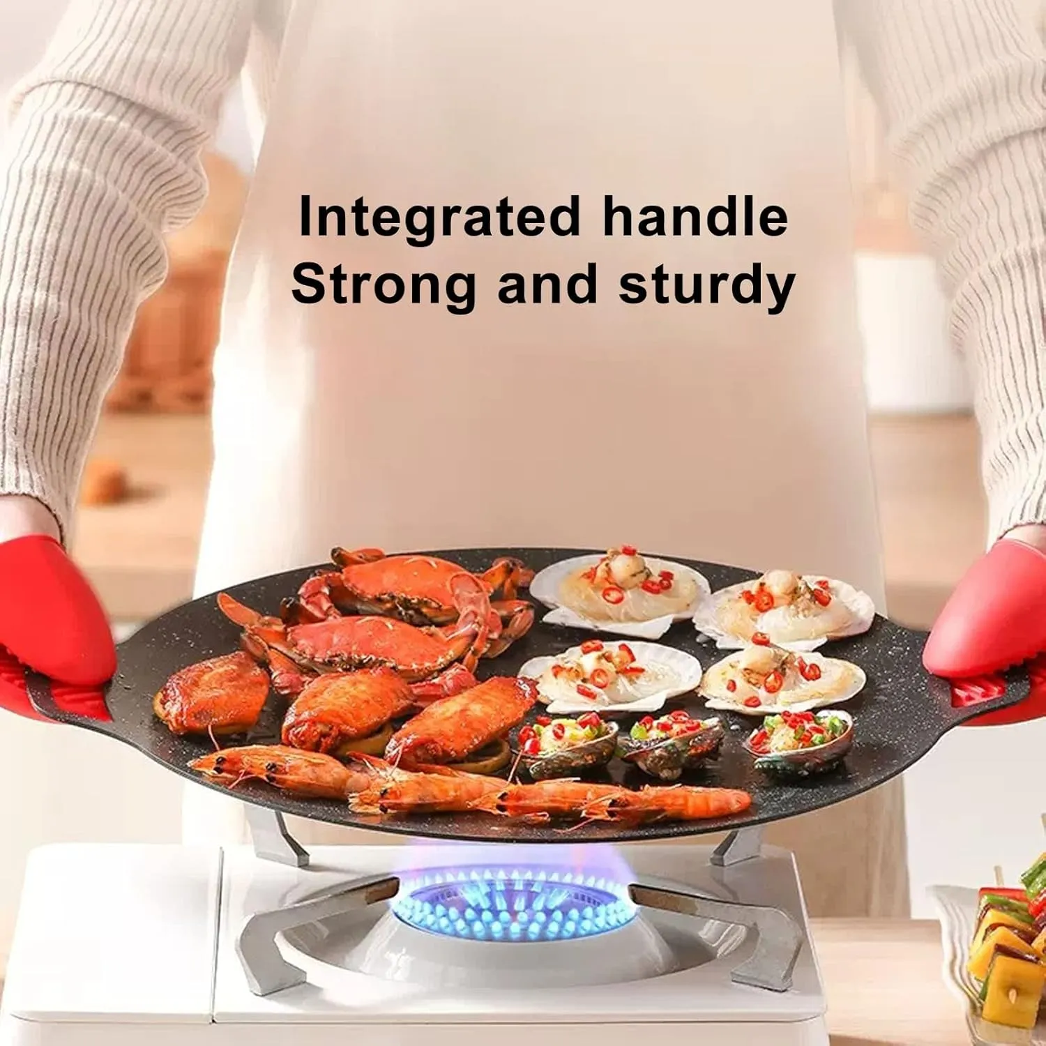 Korean BBQ Non-Stick Grill Pan, Portable BBQ Plate Barbecue Grill, Smokeless Circular Frying Pan for Home Outdoor Stove(General36cm)