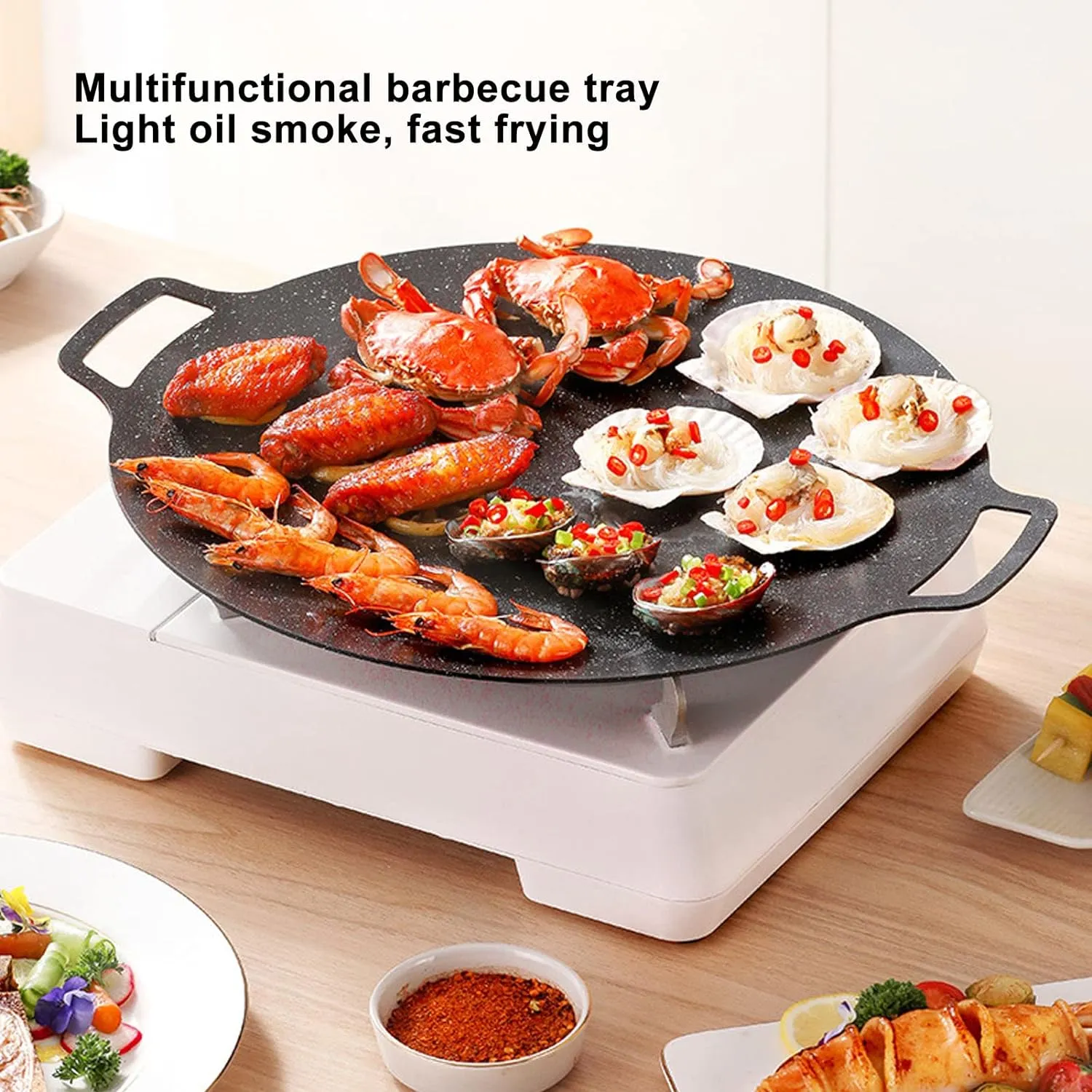 Korean BBQ Non-Stick Grill Pan, Portable BBQ Plate Barbecue Grill, Smokeless Circular Frying Pan for Home Outdoor Stove(General36cm)