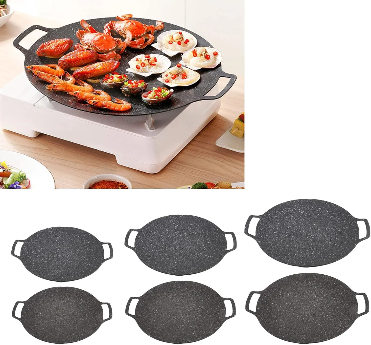 Korean BBQ Non-Stick Grill Pan, Portable BBQ Plate Barbecue Grill, Smokeless Circular Frying Pan for Home Outdoor Stove(General36cm)
