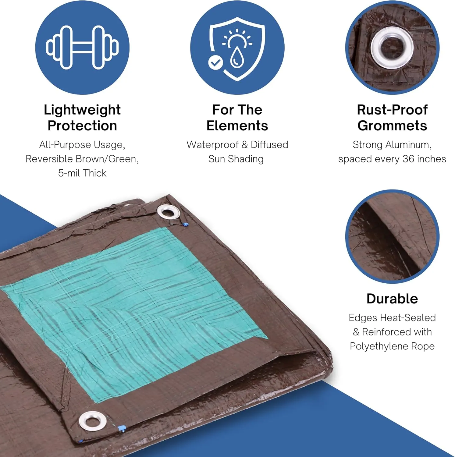 Kotap 20 x 20 Ft. All-Purpose Multi-Use Protection/Coverage 5-mil Poly Tarp, Reversible, Waterproof, Brown/Green, (TBG-2020)