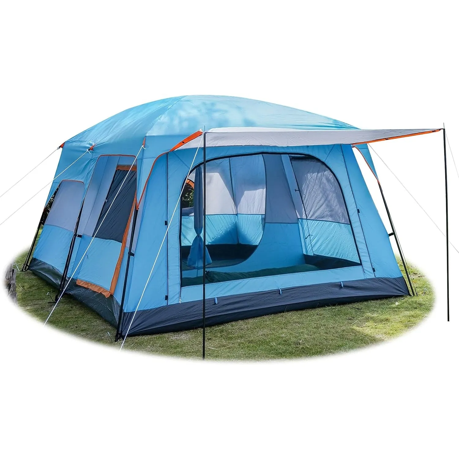 KTT Extra Large Tent 10-12-14 Person(Style-B),Family Cabin Tents,2 Rooms,3 Doors and 3 Windows with Mesh,Straight Wall,Waterproof,Double Layer,Big Tent for Outdoor,Picnic,Camping,Family Gathering
