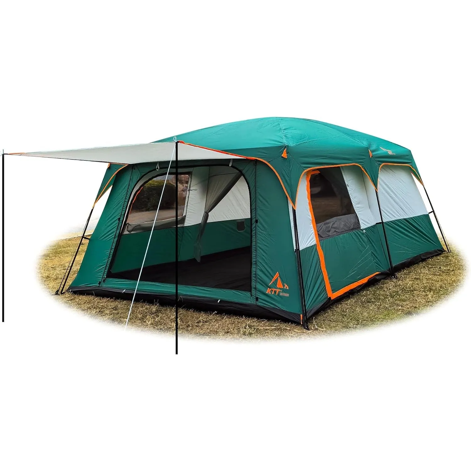 KTT Extra Large Tent 10-12-14 Person(Style-B),Family Cabin Tents,2 Rooms,3 Doors and 3 Windows with Mesh,Straight Wall,Waterproof,Double Layer,Big Tent for Outdoor,Picnic,Camping,Family Gathering