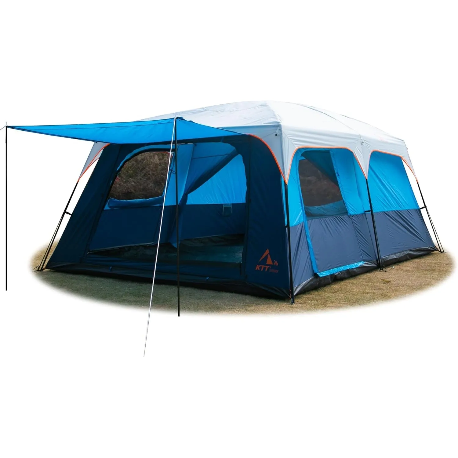 KTT Extra Large Tent 10-12-14 Person(Style-B),Family Cabin Tents,2 Rooms,3 Doors and 3 Windows with Mesh,Straight Wall,Waterproof,Double Layer,Big Tent for Outdoor,Picnic,Camping,Family Gathering