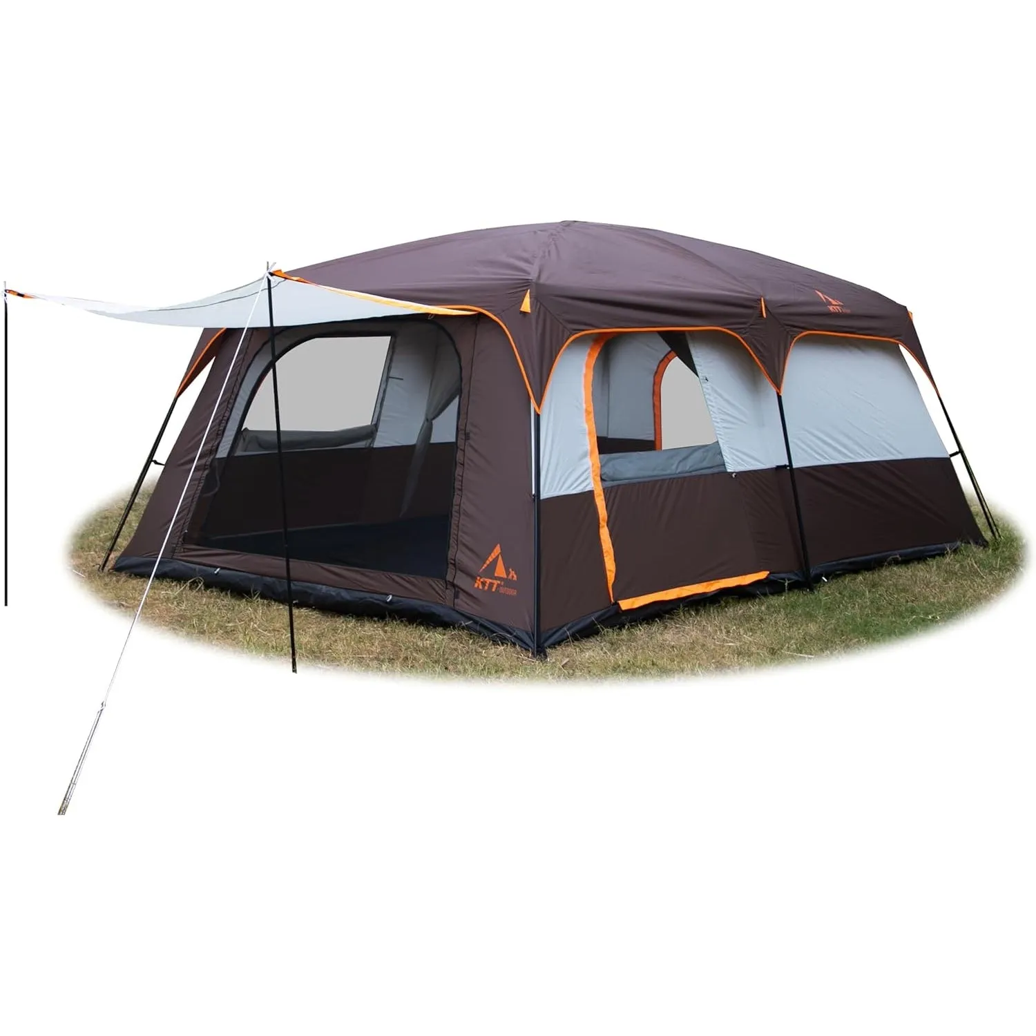 KTT Extra Large Tent 10-12-14 Person(Style-B),Family Cabin Tents,2 Rooms,3 Doors and 3 Windows with Mesh,Straight Wall,Waterproof,Double Layer,Big Tent for Outdoor,Picnic,Camping,Family Gathering