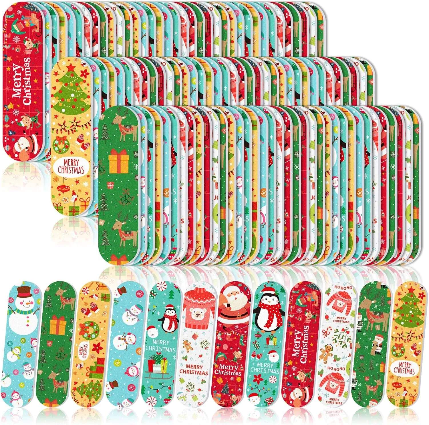 Lasnten 204 Pcs Christmas Nail Files Gift Bulk Santa Emery Boards Hat Filler Manicure Tools for Christmas Stocking Stuffer Xmas Party Favor