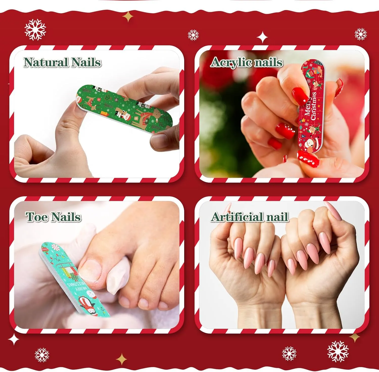 Lasnten 204 Pcs Christmas Nail Files Gift Bulk Santa Emery Boards Hat Filler Manicure Tools for Christmas Stocking Stuffer Xmas Party Favor