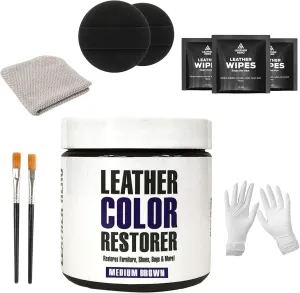 Leather Hero Leather Color Restorer for Couches, Leather Scratch Remover, Leather Couch Scratch Repair for Furniture and Car Seats - Complete Kit, Non-Toxic, Made in The USA (Medium Brown)
