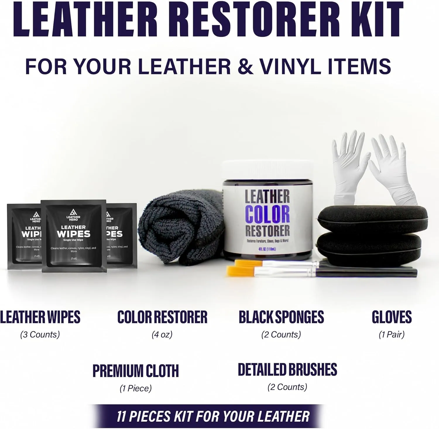 Leather Hero Leather Color Restorer for Couches, Leather Scratch Remover, Leather Couch Scratch Repair for Furniture and Car Seats - Complete Kit, Non-Toxic, Made in The USA (Medium Brown)