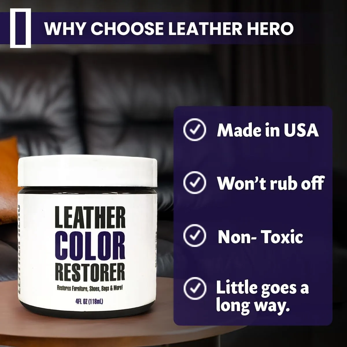 Leather Hero Leather Color Restorer for Couches, Leather Scratch Remover, Leather Couch Scratch Repair for Furniture and Car Seats - Complete Kit, Non-Toxic, Made in The USA (Medium Brown)