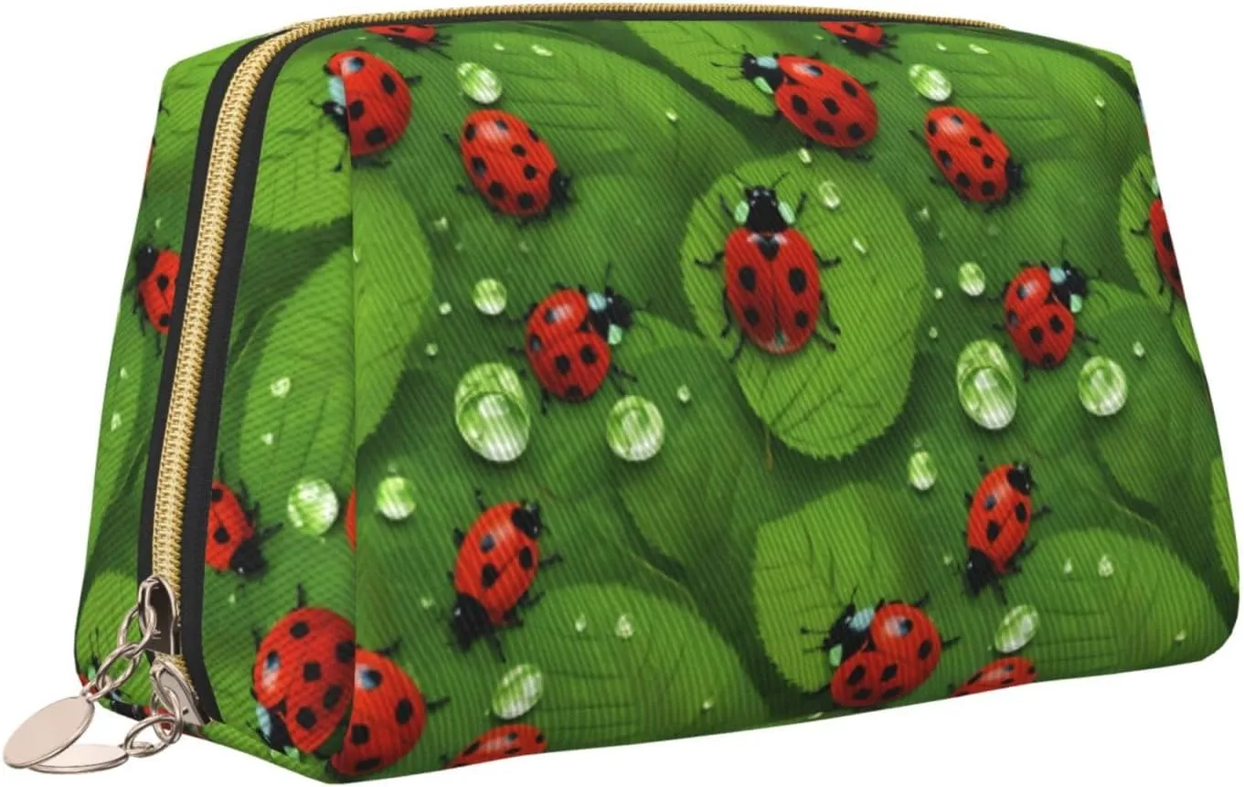 Leaves And Ladybugs Toiletry Pouch, Travel-Friendly Makeup Organizer For Makeup Brushes, Lipsticks