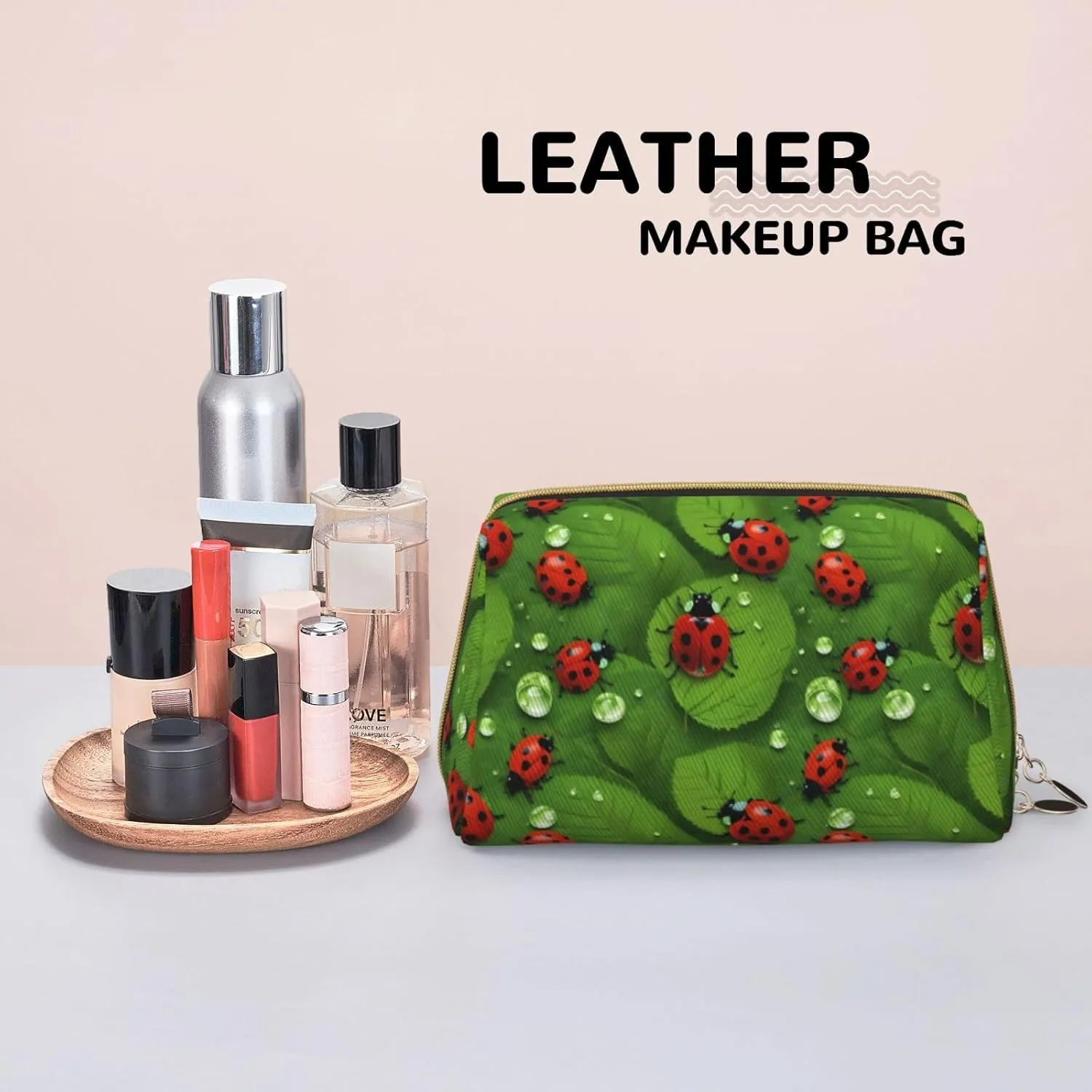 Leaves And Ladybugs Toiletry Pouch, Travel-Friendly Makeup Organizer For Makeup Brushes, Lipsticks