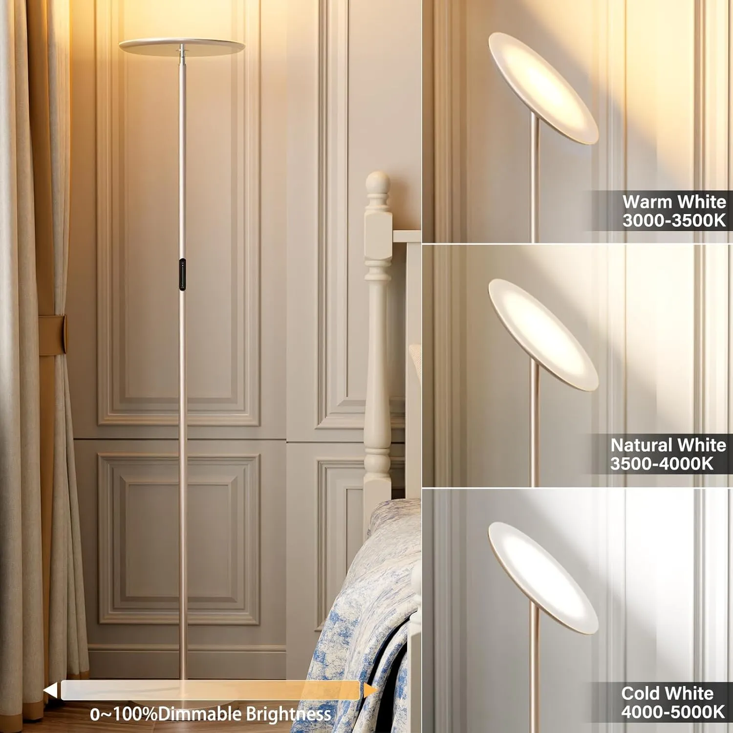 LED Floor Lamp with Remote, 36W/3000-5000K,Touch Control, Fully Dimmable, Adjustable Brightness, 69 in, Sand Golden