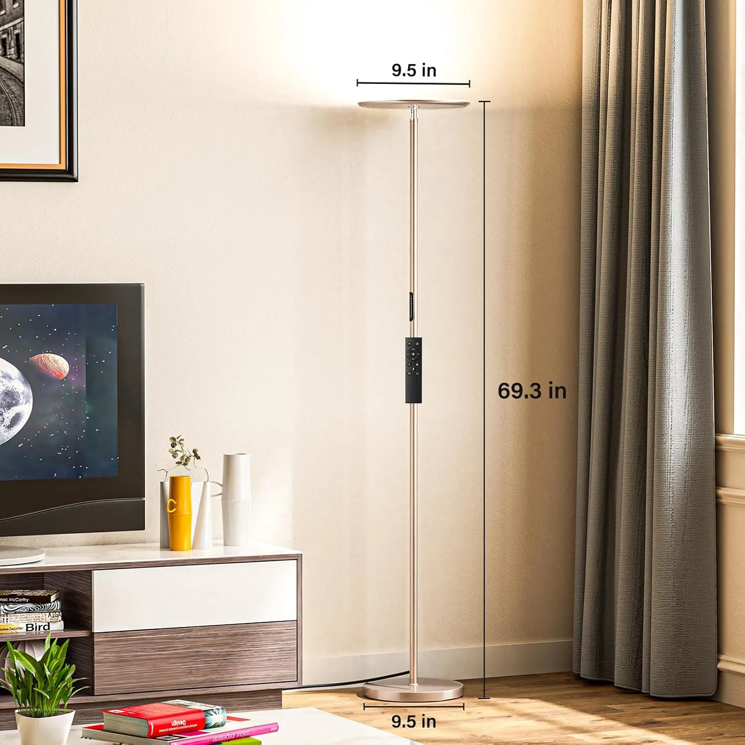 LED Floor Lamp with Remote, 36W/3000-5000K,Touch Control, Fully Dimmable, Adjustable Brightness, 69 in, Sand Golden