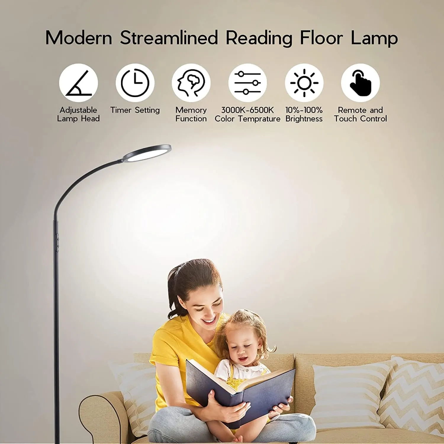 LED Floor Lamps for Living Room, Bright Modern Reading Floor Lamp with Stepless Adjust Color Temperatures & Brightness, Standing Lamp with RF Remote & Touch Control(Bule)