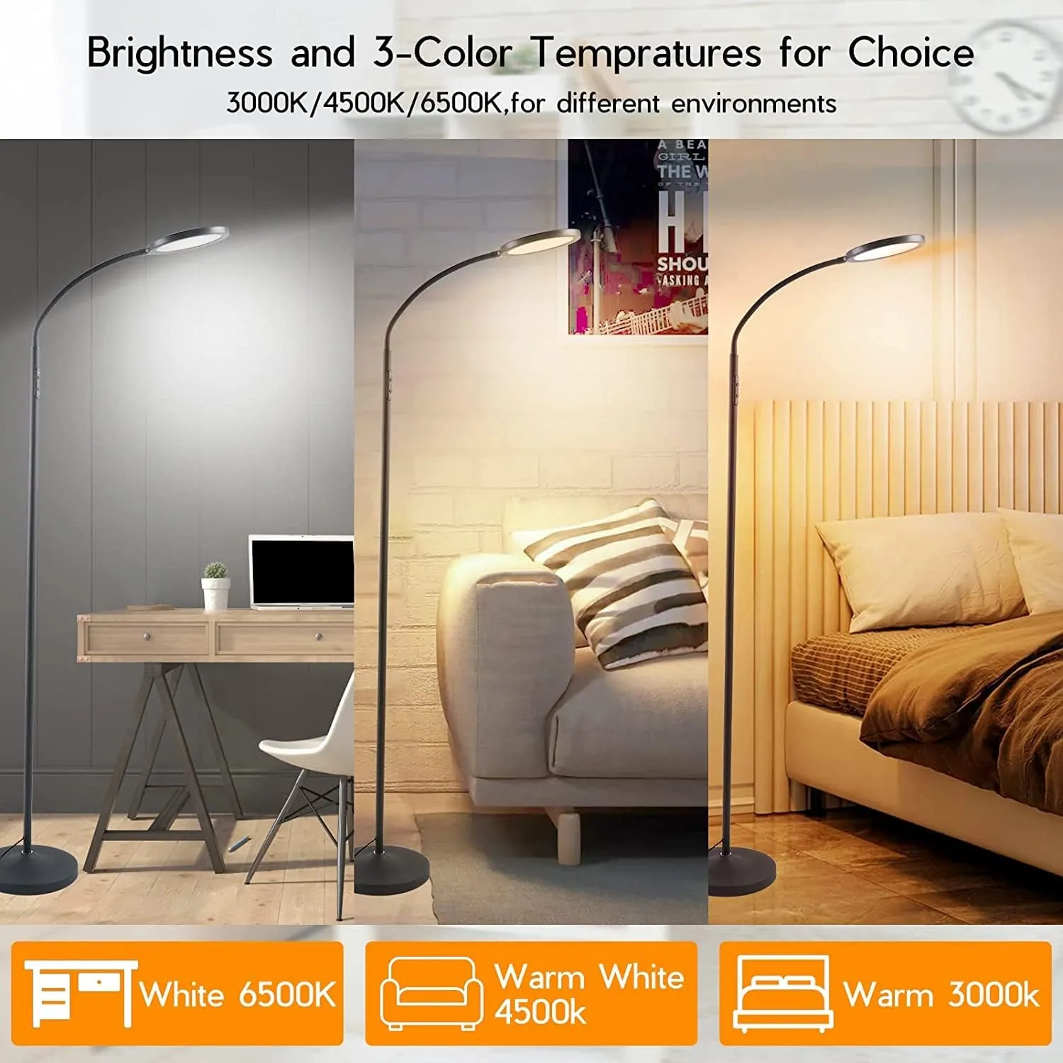 LED Floor Lamps for Living Room, Bright Modern Reading Floor Lamp with Stepless Adjust Color Temperatures & Brightness, Standing Lamp with RF Remote & Touch Control(Bule)