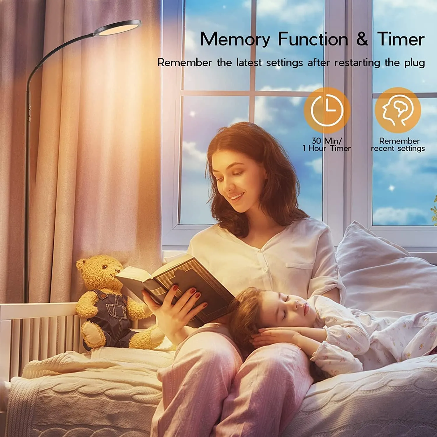 LED Floor Lamps for Living Room, Bright Modern Reading Floor Lamp with Stepless Adjust Color Temperatures & Brightness, Standing Lamp with RF Remote & Touch Control(Bule)